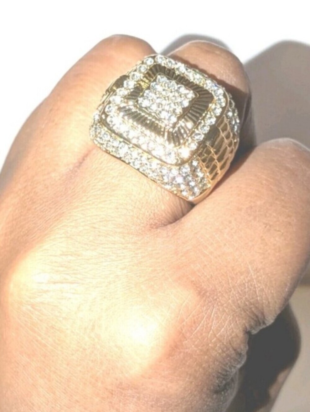Mens White Gold Plated Statement Ring